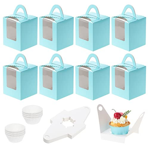 Coolty 50 Pièces Boîtes à Cupcakes 1 Trou Boîte à Muffins en Papier Boite Gateau avec 100 Pièces Moules à Cupcakes pour Pâtisseries, Biscuits, Petits Gâteaux, Tarte, Cupcakes Pie (Bleu)