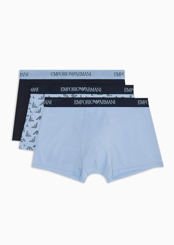 Emporio Armani Men's Cotton Pure Cotton 3-Pack Trunk, Fluo Green/Printed Marine/Marine, XL