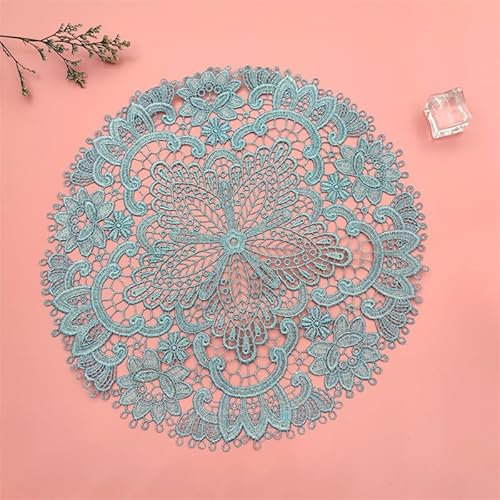 2 Stück Spitze Runde Gestickte Tischläufer,Handarbeit Geklöppelt Spitze Tischläufer Untersetzer Häkeln Tischläufer Spitzendeckchen Platzdeckchen für Hochzeit Festival Tischdekoration-Blau