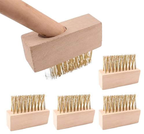 Ganquer 5PCS Patio Brush Head Replacement, Weed Heads to Remove Weeds and Moss Build-Up, Wooden Block Paving With Wire Bristles for Outdoor Patio, Garden Path (Wood)