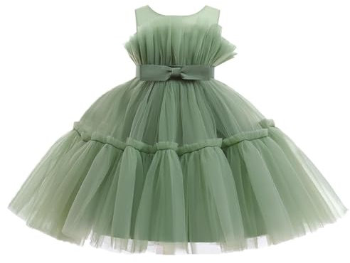 Miipat Bambino Vestito Senza Maniche Nipote Tulle Abiti Principessa per Festa Compleanno Matrimonio Verde 110 3-4 Anni