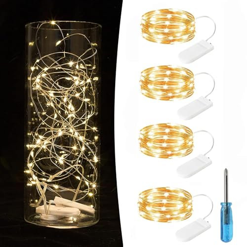 Toulifly LED Mini Lichterkette mit Batterie, 4x30LEDs, 3M Warmweiß, Kupferdraht, Batteriebetrieben, für Party, Hochzeit, Halloween, Weihnachten, DIY Beleuchtung Deko