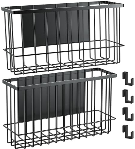 NiHome Magnetic Metal Basket Organizers, Dryer Ball Holder, 2PCS Medium & Small, Versatile Storage for Kitchen & Office Holds Up to 14 lbs, Easy Attach to Refrigerator or Any Magnetic Surface(Black)