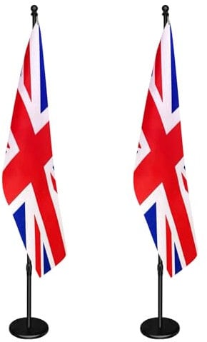 Indoor Flagpole with Base,200cm-252cm Raised and Lowered to Adjust the Height,The Base adds Weight, Flagpoles Rotate 360 Degrees, 90x150cm UK Flag. Suitable for Office, Auditorium, School(2Pack)…
