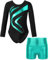 Oyolan Mädchen Kinder Gymnastikanzug Turnanzug Glitzernde Gymnastikbody Langarm Turntrikot mit Kurze Hose Tanzkostüm Z Blau Grün 110-116