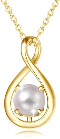 FANCIME Perle Kette Juni Geburtstein Halskette Damen Gelbgold Vergoldet Sterling Silber Infinity Anhänger Mütter Tag Feiner Schmuck Geschenke für Mutter