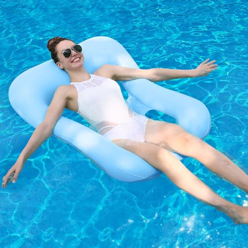 Multifunktionaler, einfarbig Karierter schwimmender Wasserfloß für Erwachsene zum Ausruhen und Baden in der Sonne, aufblasbares Sitz- und Liegespielzeug für Wasserpartys (hellblau)