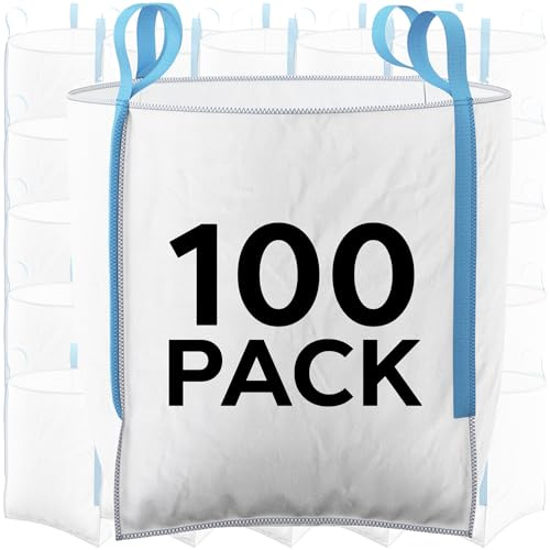 100 Pack FIBC 1 Tonne Builders Bulk Bag 85cm x 85cm x 85cm - Garden Building Waste Jumbo Ton Heavy Duty White Sack 100 Pcs