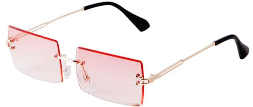 Laurinny Rechteck Randlose Sonnenbrille Herren Rechteckig Brille Viereckig Rahmenlose Sonnenbrille für Frauen Männer(Gold/Gradient Pink)