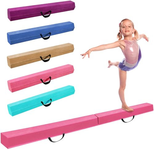 LeapBeast Schwebebalken für Zuhause, Training Klappbarer Schwebebalken mit Rutschfestem Boden und Tragetasche, Balance Fitness Ausrüstung für Kinder Training Turnen Übung (Rosa, 270.0 Zentimeter)