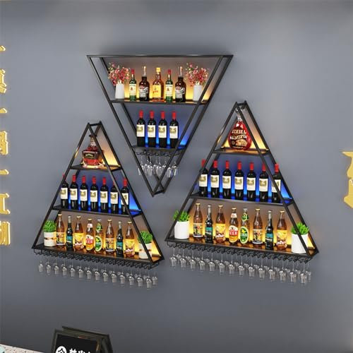 Porte Bouteille Vin Mural Casier à Bouteilles Rangement Bouteille de Vin pour Bar Cuisine Range Support Bouteille Vin avec Porte-Verre et Lumière LED pour Comptoir de Bar Salon Cuisine Cave a Vin