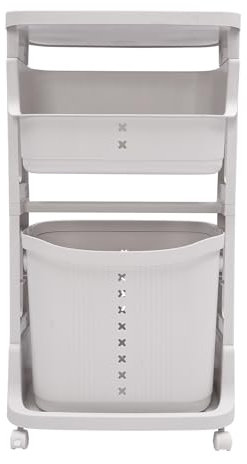 Cesto para la colada, 3 compartimentos, cestas de plástico con ruedas, carrito de lavandería portátil, cestas para guardar ropa sucia, mantas, edredones, etc., 43 x 29 x 79 cm