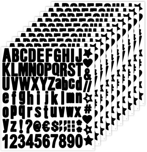 10 Sheets Alphabet Number Stickers, Large Vinyl Initials Decals Self Adhesive Letters and Numbers Sticker Letters Capital and Lowercase for Mailbox Arts Mark Scrapbook Door Decoration (Black)