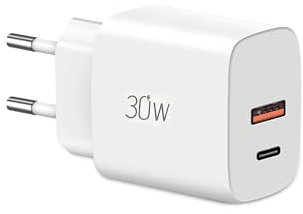 Chargeur USB C 30W 2 Port Fast PD USB Type-C 3.0 Adaptateur Secteur Compatible avec iPhone 15 Pro/14 Pro Max/13/12/iPad/SE, Chargeur Rapide pour Samsung S23/S22 S21,Google Pixel 6 6a 7/8 Fast Charger