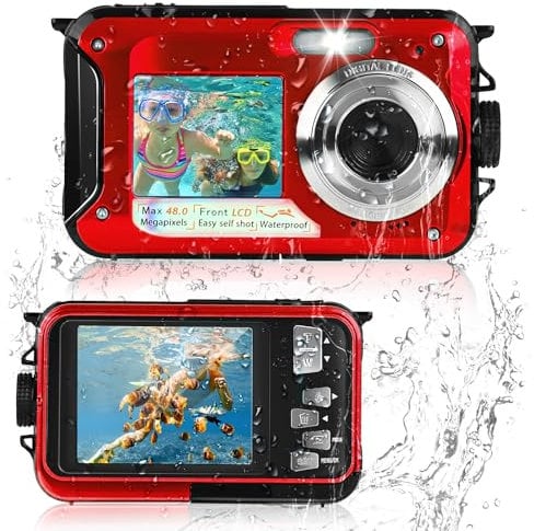 Camara Acuatica, Comius Sharp Camara Acuatica Sumergible Niños 10FT 30MP Foto FHD Video 16X Digital Zoom con Tarjeta Memoria 32 G y Selfie Doble Pantalla para Selfie Bajo el Agua, Natación, Buceo
