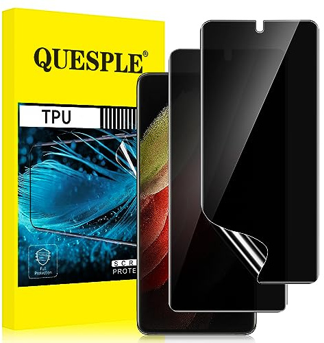 QUESPLE [2 Pièces] Protection écran Anti Espion pour Samsung Galaxy S21 Ultra 5G, 3D Incurvé Couverture Complète TPU Film de Confidentialité Protection en Écran, Compatible avec Lecteur d’Empreinte