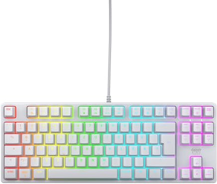 CHERRY XTRFY K4V2 TKL, Clavier De Jeu Filaire sans Pavé Numérique, Disposition Allemande (QWERTZ), Éclairage RGB, Commutateurs Mécaniques MX2A Red, Blanc