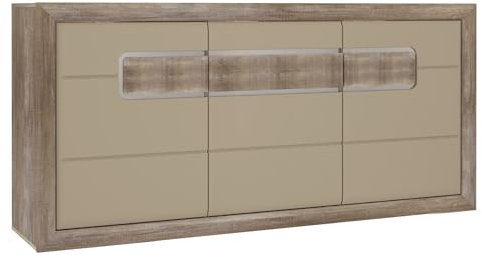 möbelando Sideboard >TIZANO< LED, Eiche Antik Dekor/Beige Glanz - 193,6x91,4x41,3cm (BxHxT)