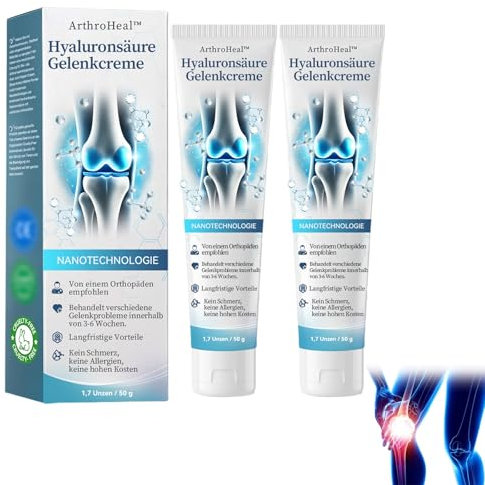 Arthroheal Hyaluronsäure Gelenk Reparatur Creme, Hyaluronsäure Gelenk- und Knochencreme, Arthroheal Schmerzlinderungscreme, für Rücken, Nacken, Hände, Knie (2 PC)