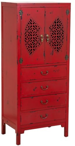 WANDERLUST DECO Armario de Madera con 4 cajones y 2 Puertas Rojo 60x40x140h cm