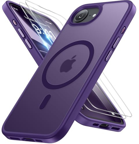 Miracase für iPhone 17e / 16e Hülle mit Magsafe, 2 9H+ Panzerglas,Violett | [TOP Militärschutz & Magnetkraft] Stoßfest Kratzfest mit Samtiger Haptik Langlebig Handyhülle für iPhone 17e / 16e 6,1