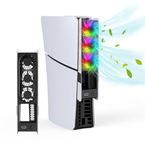 Redlution Cooling Fan with RGB LightIing for PS5 PRO and PS5 Slim DISC&Digital,3 RGB Quiet Cooling Fan,Ajustable Airflow Modes, Easy Install USB Port