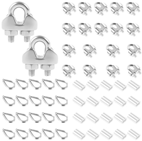 60PCS Drahtseilklemme M3 17x8,5 x20 mm Seilklemme Wasserfest Rostfrei Glatte Oberfläche Ohne Grate Edelstahl Seilklemme für Temporäre Leitplanken Feste Lasten Weihnachtsdekorationen