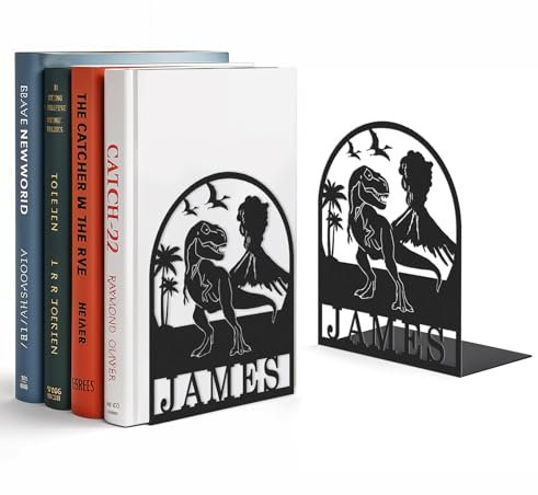 Personalisierte Dinosaurier Buchstützen Dekorativ, Einzigartige Metall Buchenden für Regale, Individuelle Moderner Bücherregalhalter für Zuhause Büro, Geschenke für Bücherliebhaber Farbe08