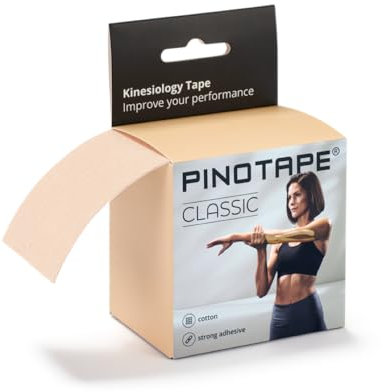 PINOTAPE Classic light beige – Kinesiologie-Tape aus Baumwolle, stark haftend & hautfreundlich, 5 m x 5 cm