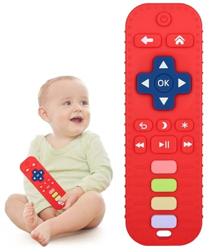 WUJUN Baby Teether Toy Chew Toy for Babies 3-24 Months TV Remote Control Shape Teething Relief Baby Toys for Infants (Red)
