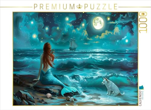Puzzle · EIN Motiv aus dem Kalender Bücher, Liebe und EIN Kleiner Hund | Die kleine Meerjungfrau · ein Herz zwischen Meer und Mond · 1000 Teile · Lege-Größe 64 × 48 cm · CALVENDO Puzzle