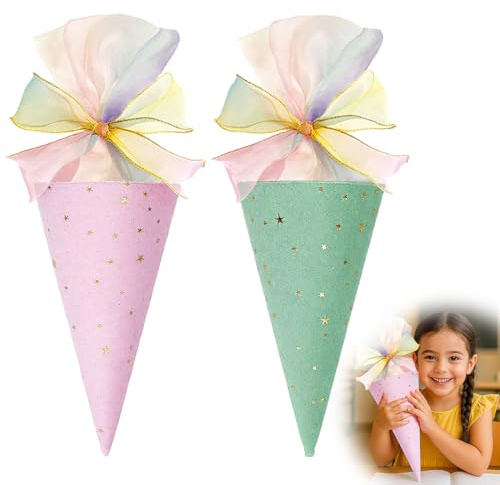 YOFDAL 2 Stück mini schultüte, Kleine schultüte, Zuckertüte,Rosa + Grün