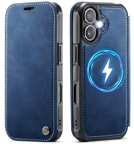 XYGLOW Handyhülle für iPhone 17 Hülle Kompatibel mit Magsafe, Premium PU Leder Kabelloses Laden Klapphülle Kartenfach RFID Schutz Ständer Magnetisch Schutzhülle Lederhülle für iPhone 17 - Dunkelblau
