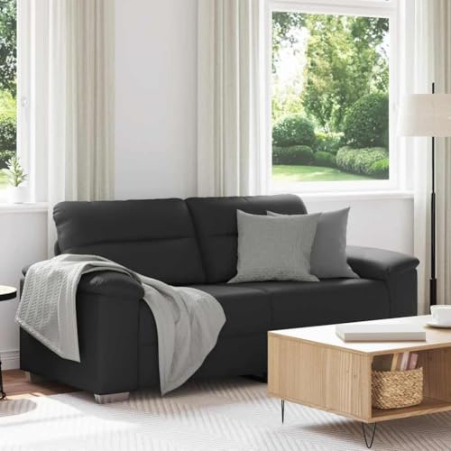 SKTQYQO 2-Sitzer-Sofa, schwarz, 140 cm, aus Kunstleder mit Holz- und Metallstruktur, groß und bequem, für Wohnzimmer und Büro, modernes und robustes Design, leicht zu reinigen,