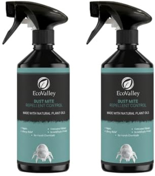 EcoValley Natural Dust Mite Repellent & Terminator Spray Treatment for Mattresses, Upholstery & Bedding - Safe, Eco-Friendly Formula for Allergen-Free Home Dast Acting 500ml Pack of 2