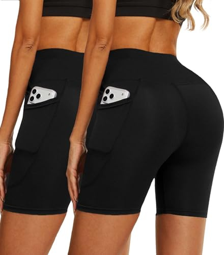 Yutdeng Mallas Deporte Mujer Cortas Leggins Cortos Antirozaduras Pantalon Ciclista Shorts Deportivos Cintura Alta con Bolsillos Mayas Deportivas Ciclismo Yoga Correr Fitness Vientre Plano