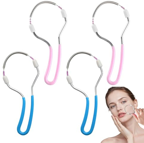 4 Stück Gesichtshaarentferner, Frühlings Gesichtsepilierer, Tragbare Gesichtshaarentferner für Frauen, Manueller Epilierer für Gesichtshaarentfernung, Stirn, Wange, Oberlippe (Rosa Und Blau)