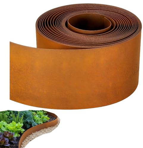 GWIAYRN Bordure de Jardin Metal: 20mx15cmx0.3mm Bordure de Jardin Exterieur Metal, Résiste à la Rouille, Entretien Minimal, Stable et Rigide, pour délimiter Gazon, Parterres de Fleurs