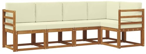 vidaXL Sofa Set mit Kissen 5 pcs Natur und Creme, Gartenlounge, modernes Outdoor-Sofa, sectionale Möbel, langlebiges Patioset, Bequeme Terrassen-Sitzgelegenheit
