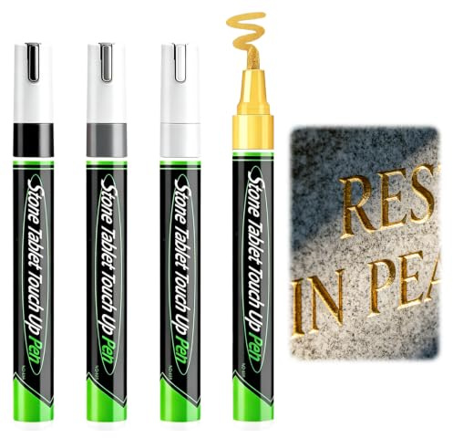 4 Pièces Stylo Pour Pierre Tombale, Stylo de Peinture Imperméable, Marqueur Pour Pierre Tombale, Fort Pouvoir Couvrant, Convient Aux Pierres Tombales Et Aux Pierres (Doré + Blanc + Argenté + Noir)