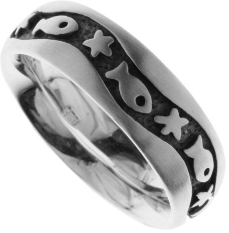 Ostsee-Schmuck Damen-Ring 925/000 Sterlingsilber oxydiert Größe 58 (18.5), Fischlandmotiv 001 273098 A158