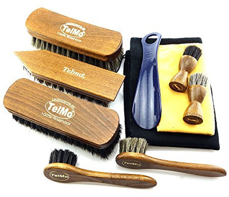 TelMo Schuhbürstenset Schuhputzset für Glattleder Premium 02 mit Schuhlöffel