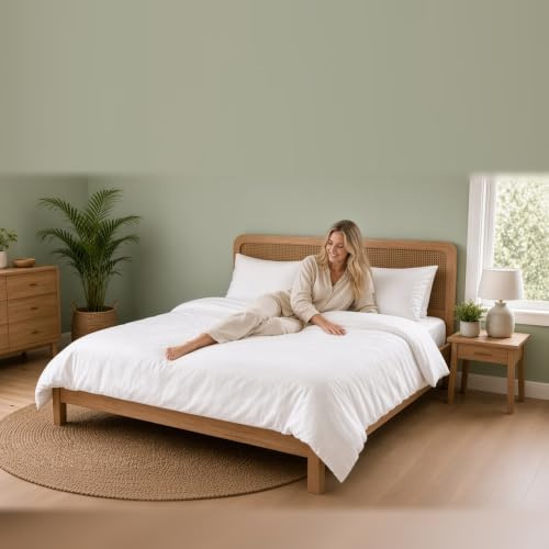 RAYYAN LINEN Percale 3pcs White Plain Dyed Duvet Quilt Cover Bed Set with Pair of Pillowcases [White, Double]