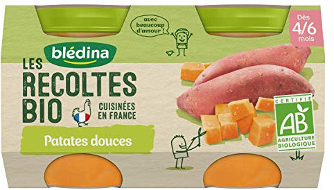 Blédina - Les Récoltes Bio - 2 petits pots pour les repas de bébé - Patates Douces - Dès 4/6 Mois - 2x130g (260g)