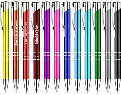 Druckspezialist 50 Stück Metall Kugelschreiber KING farbig gemischt mit Gravur Lasergravur alle gleiche Gravur