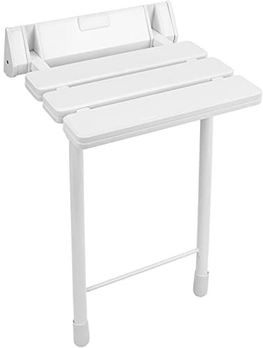 PrimeMatik - Asiento de Ducha abatible. Silla Plegable con pies de plástico y Aluminio color blanco 320x328mm