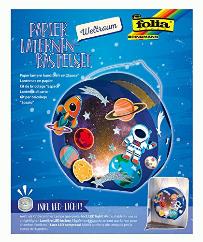 folia 68103 - Laternen - Bastelset, Weltraum, inklusive Laternenstab und LED-Licht, Mittel