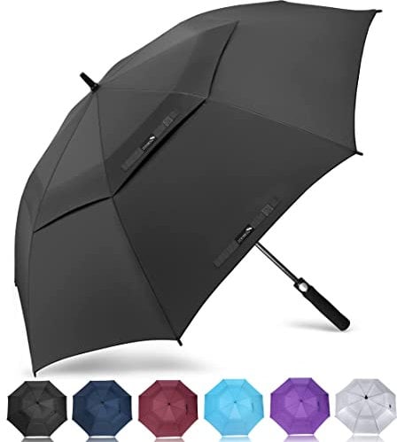 ZOMAKE Regenschirm Sturmfest Groß,L Golf Umbrella Stockschirm mit Auf-Automatik für Herren Damen - Travel Schirm mit Tragegurt(Schwarz)