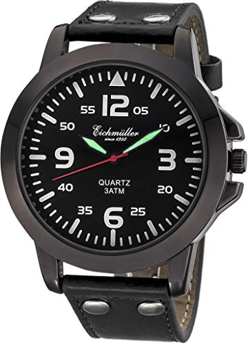 Eichmüller Herrenuhr RE1008 schwarz-schwarz Lederband 45 mm