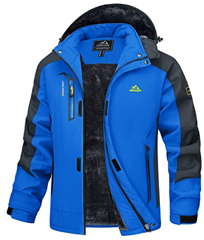 MAGCOMSEN Skijacke Herren Winterjacke Warm Gefüttert Softshelljacke Winter Outdoorjacke Arbeits Regenjacke Softshell Funktionsjacke Wasserdichte Bergjacke mit Kapuze Blau L